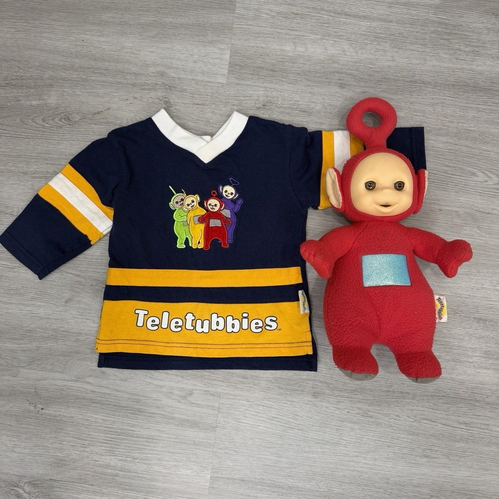Vtg Teletubbies Kids Long Sleeve Shirt+Po Talking Plush Bundle Y2K 2T Toddler